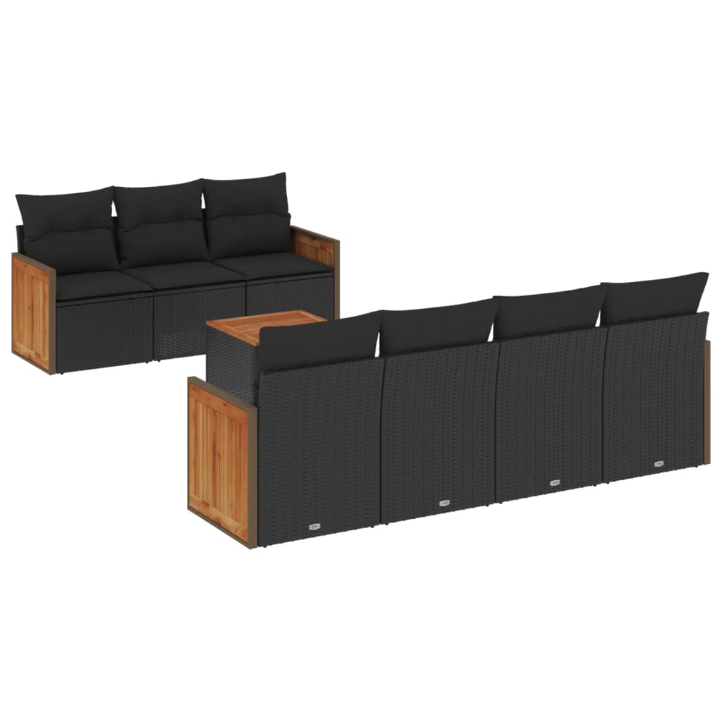 Set Divani da Giardino con Cuscini 8 pz Nero in Polyrattan - homemem39