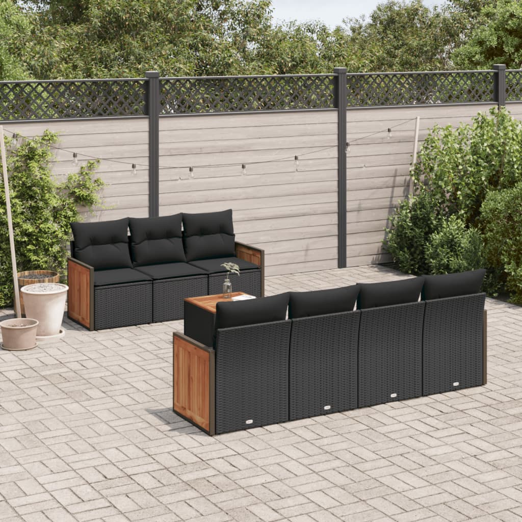 Set Divani da Giardino con Cuscini 8 pz Nero in Polyrattan | homemem39