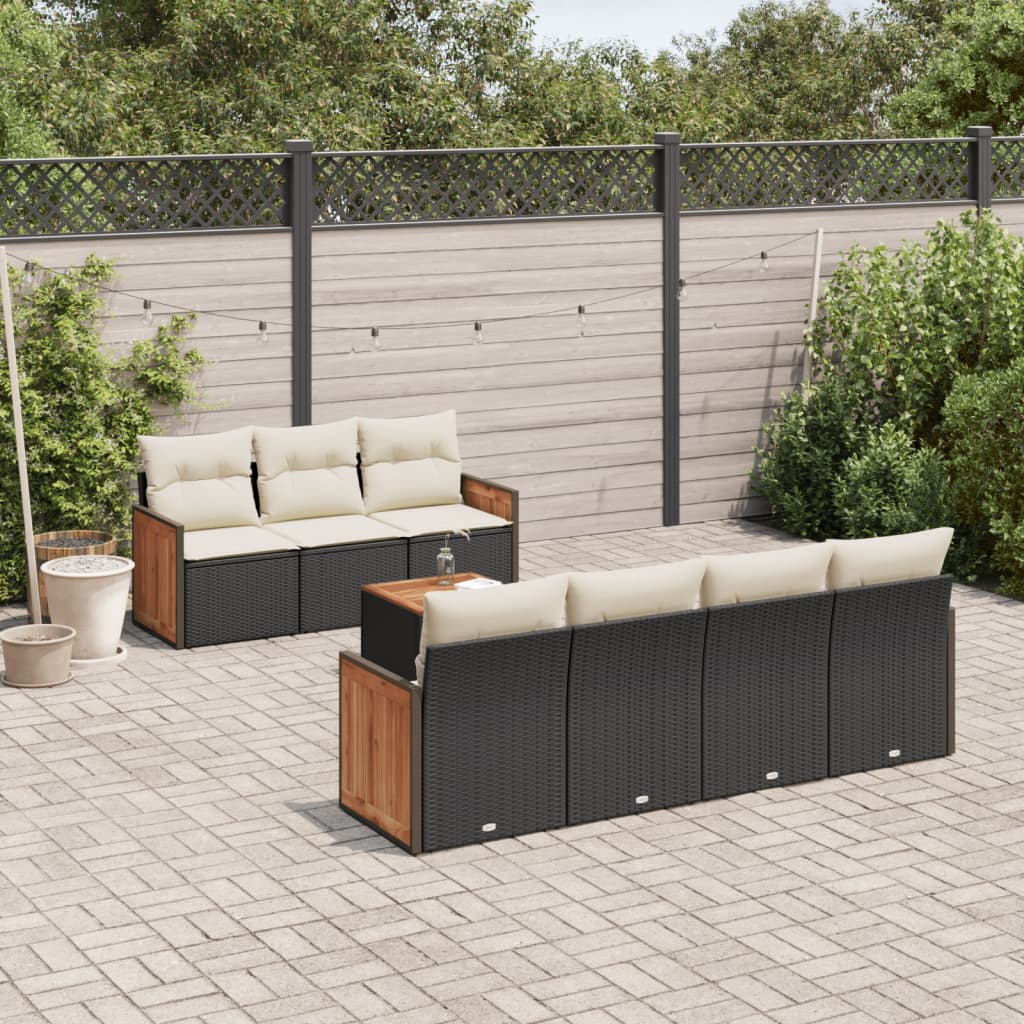 Set Divani da Giardino con Cuscini 8 pz Nero in Polyrattan - homemem39