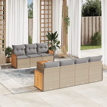 Set Divano da Giardino 8 pz con Cuscini Beige in Polyrattan - homemem39