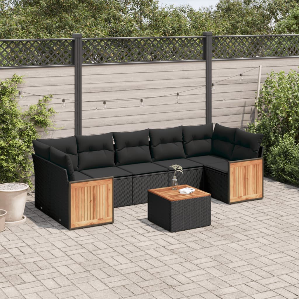 Set Divani da Giardino con Cuscini 8 pz Nero in Polyrattan - homemem39