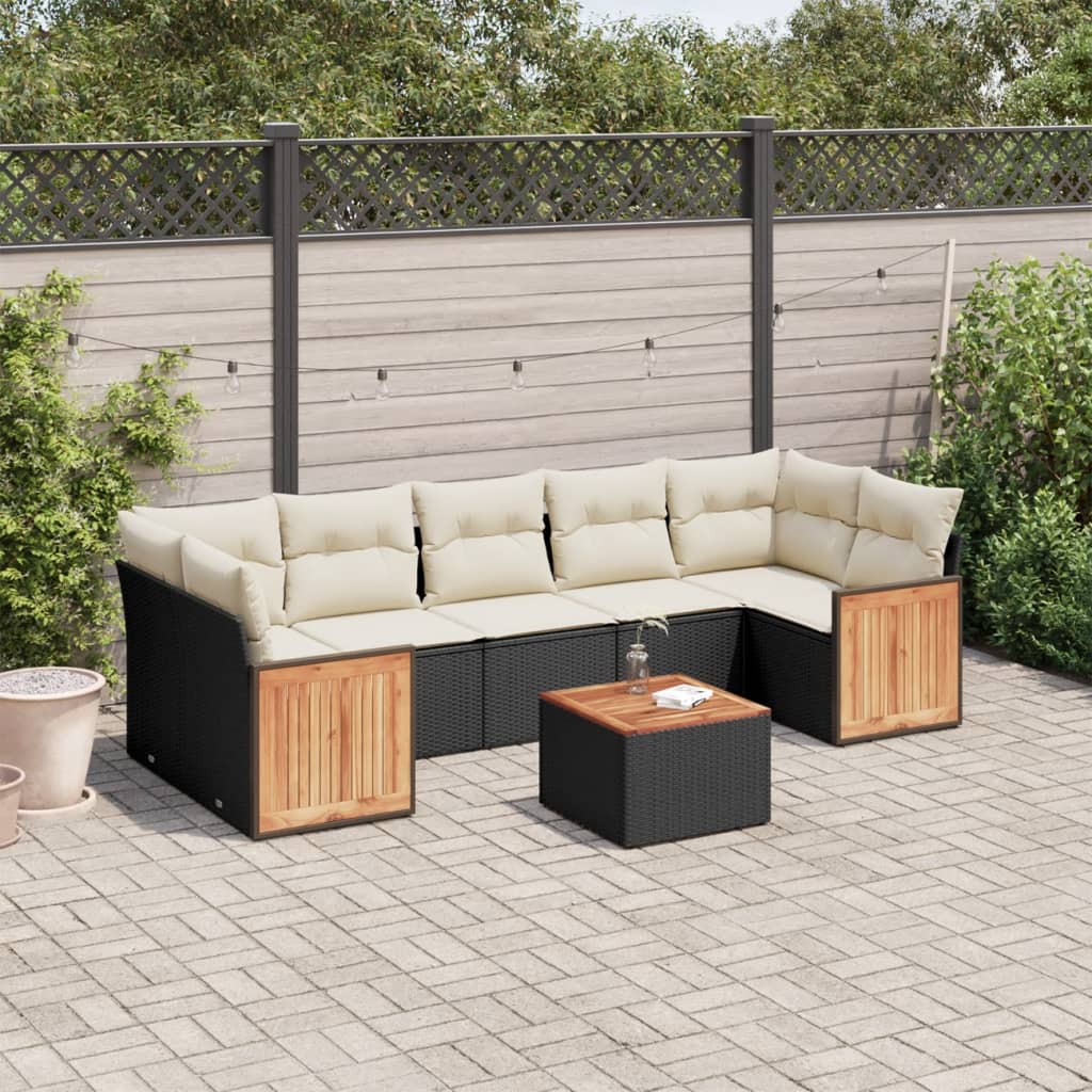 Set Divani da Giardino con Cuscini 8 pz Nero in Polyrattan - homemem39