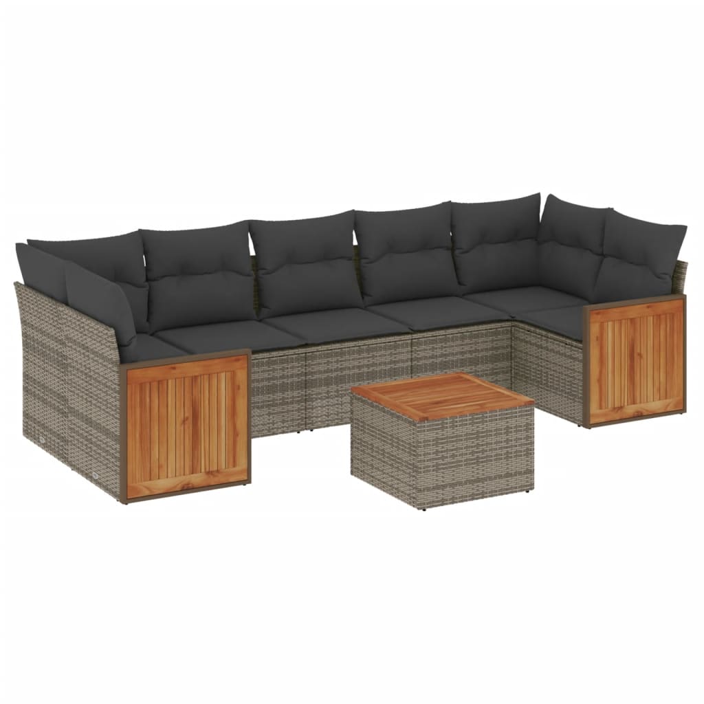 Set Divano da Giardino 8 pz con Cuscini Grigio in Polyrattan - homemem39