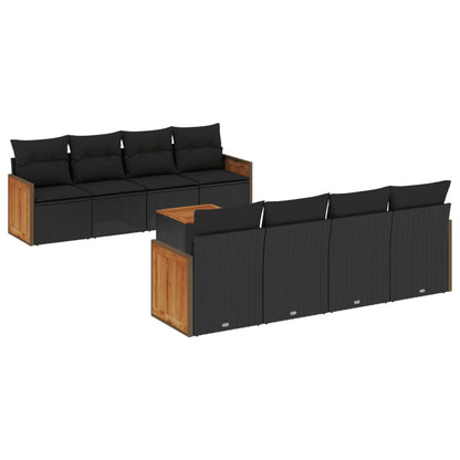 Set Divani da Giardino 9 pz con Cuscini Nero in Polyrattan - homemem39