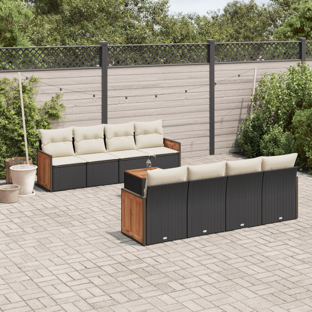 Set Divani da Giardino 9 pz con Cuscini Nero in Polyrattan - homemem39