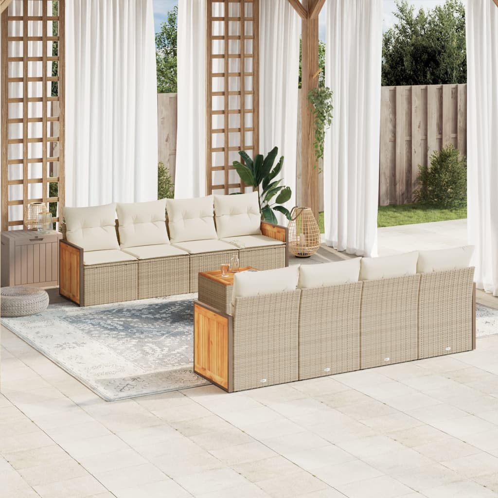 Set Divano da Giardino 9 pz con Cuscini Beige in Polyrattan - homemem39