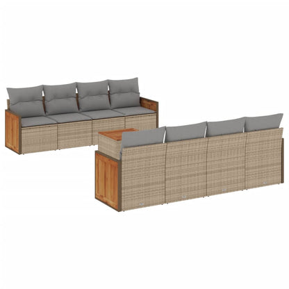 Set Divano da Giardino 9 pz con Cuscini Beige in Polyrattan - homemem39