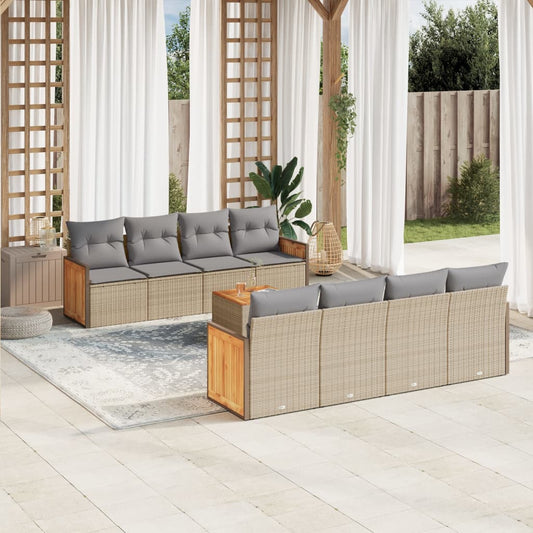 Set Divano da Giardino 9 pz con Cuscini Beige in Polyrattan - homemem39