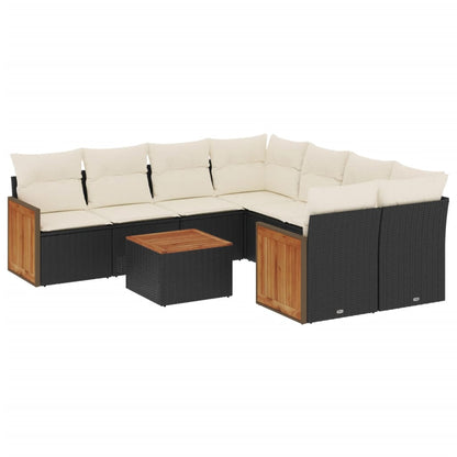 Set Divani da Giardino 9 pz con Cuscini Nero in Polyrattan - homemem39