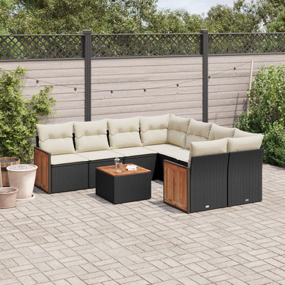 Set Divani da Giardino 9 pz con Cuscini Nero in Polyrattan - homemem39