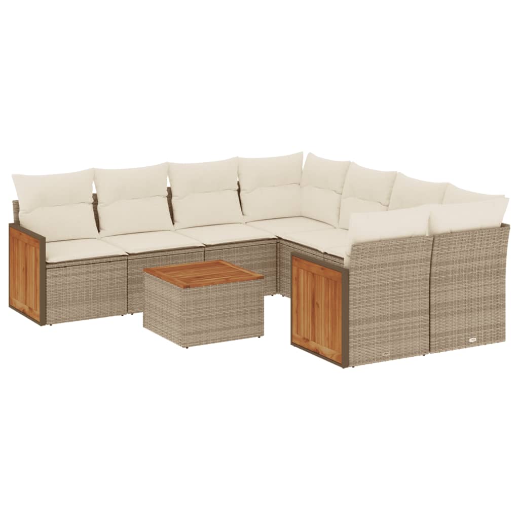 Set Divano da Giardino 9 pz con Cuscini Beige in Polyrattan - homemem39