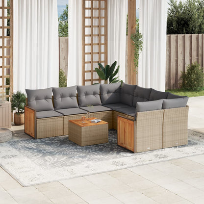 Set Divano da Giardino 9 pz con Cuscini Beige in Polyrattan - homemem39