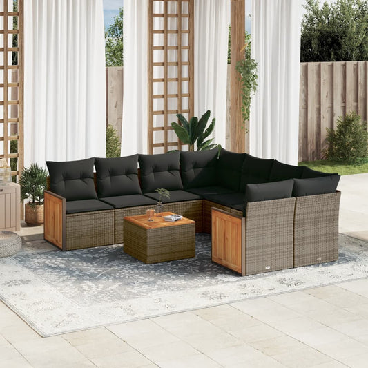 Set Divano da Giardino 9 pz con Cuscini Grigio in Polyrattan - homemem39