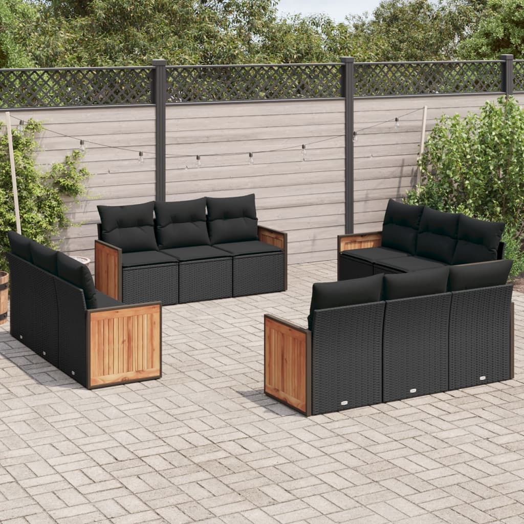 Set Divani da Giardino 12 pz con Cuscini Nero in Polyrattan - homemem39