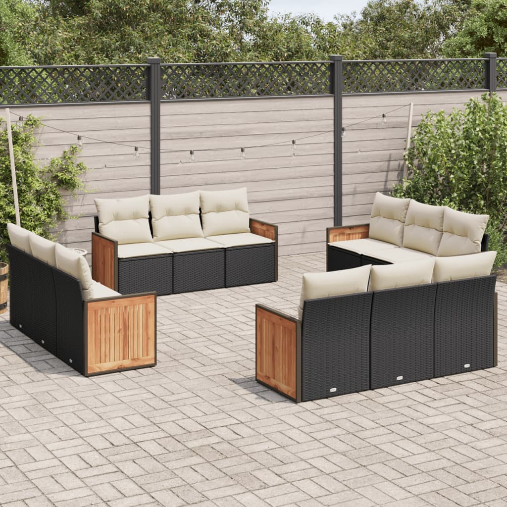 Set Divani da Giardino 12 pz con Cuscini Nero in Polyrattan - homemem39