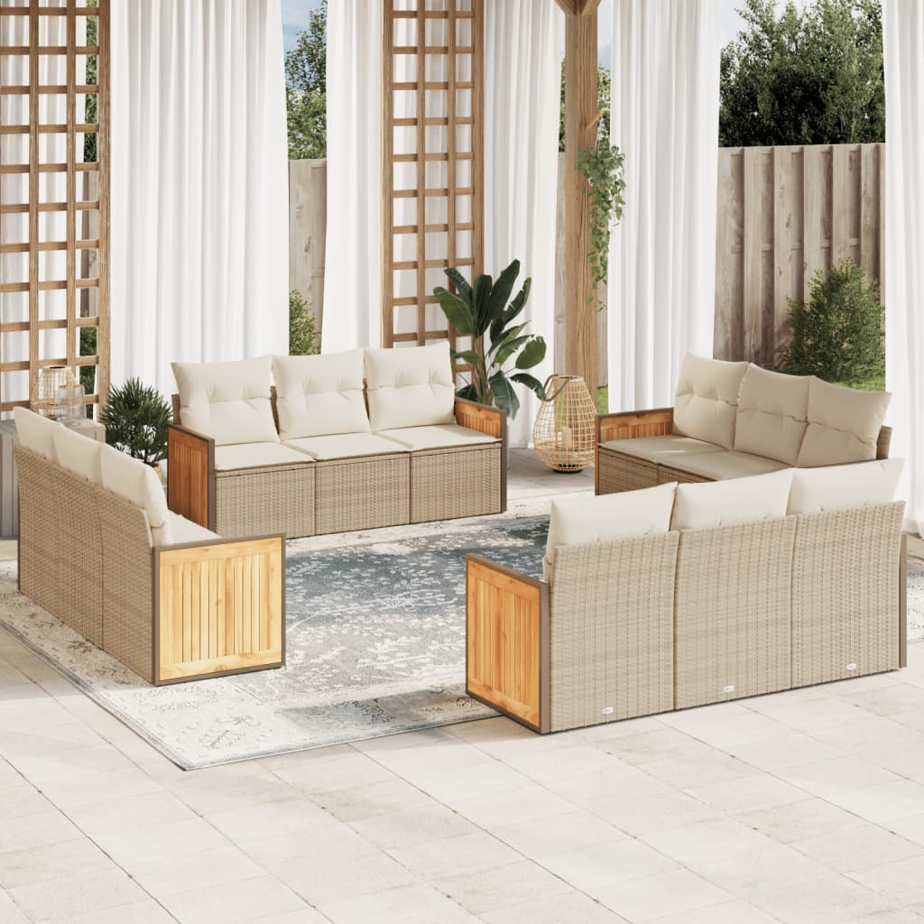 Set Divani da Giardino 12 pz con Cuscini Beige in Polyrattan - homemem39