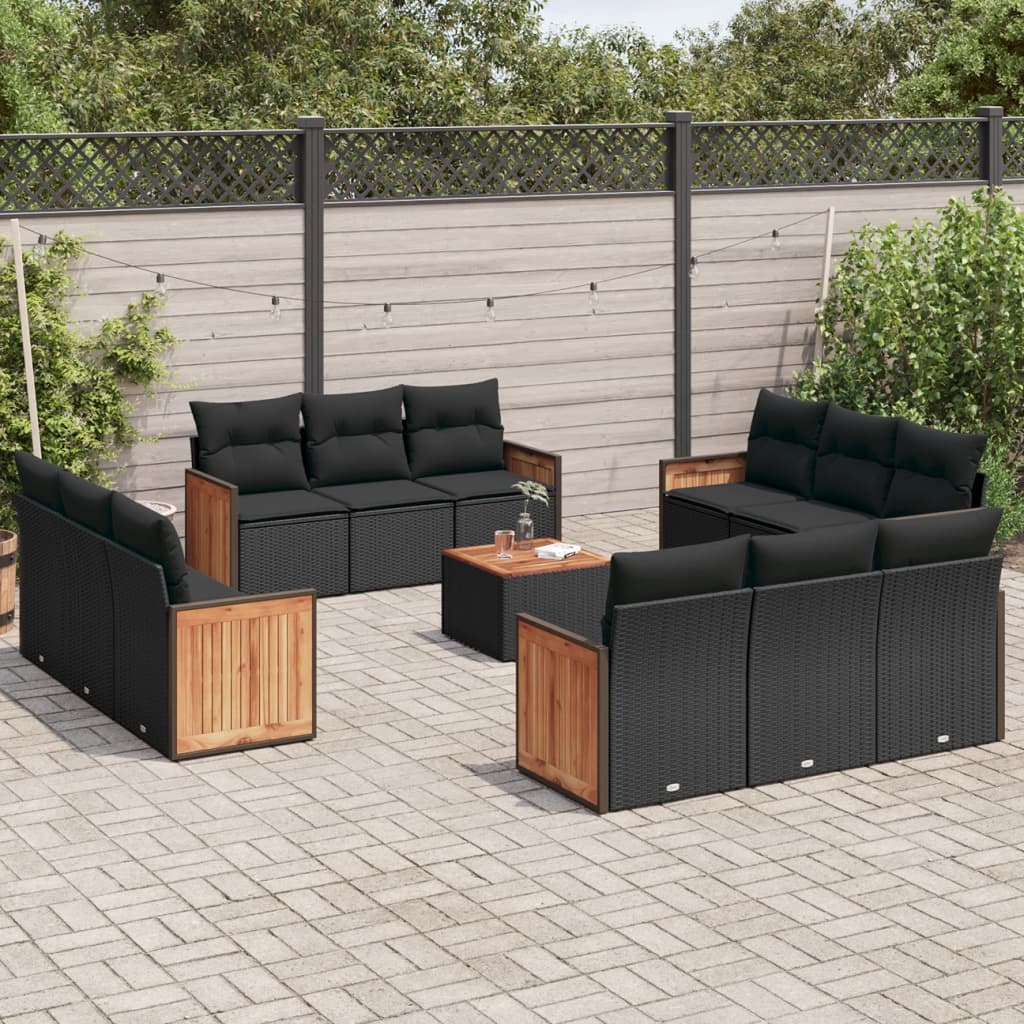 Set Divani da Giardino 13pz con Cuscini Nero in Polyrattan - homemem39