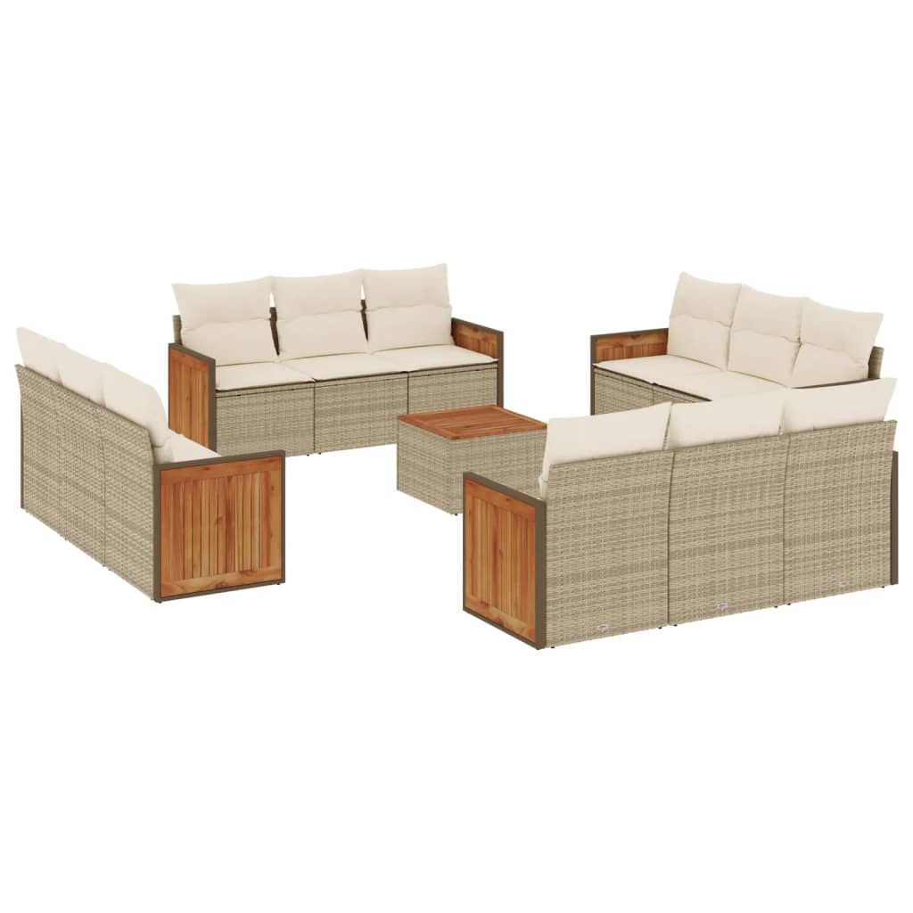 Set Divano da Giardino 13 pz con Cuscini Beige in Polyrattan - homemem39