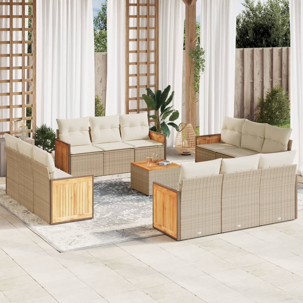 Set Divano da Giardino 13 pz con Cuscini Beige in Polyrattan - homemem39
