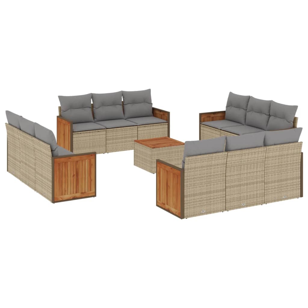 Set Divano da Giardino 13 pz con Cuscini Beige in Polyrattan - homemem39