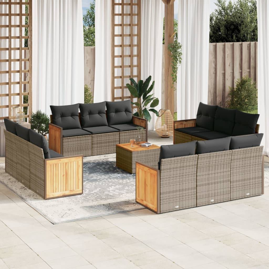 Set Divani da Giardino 13 pz con Cuscini Grigio in Polyrattan - homemem39