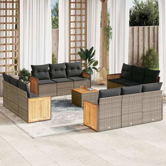 Set Divani da Giardino 13 pz con Cuscini Grigio in Polyrattan - homemem39
