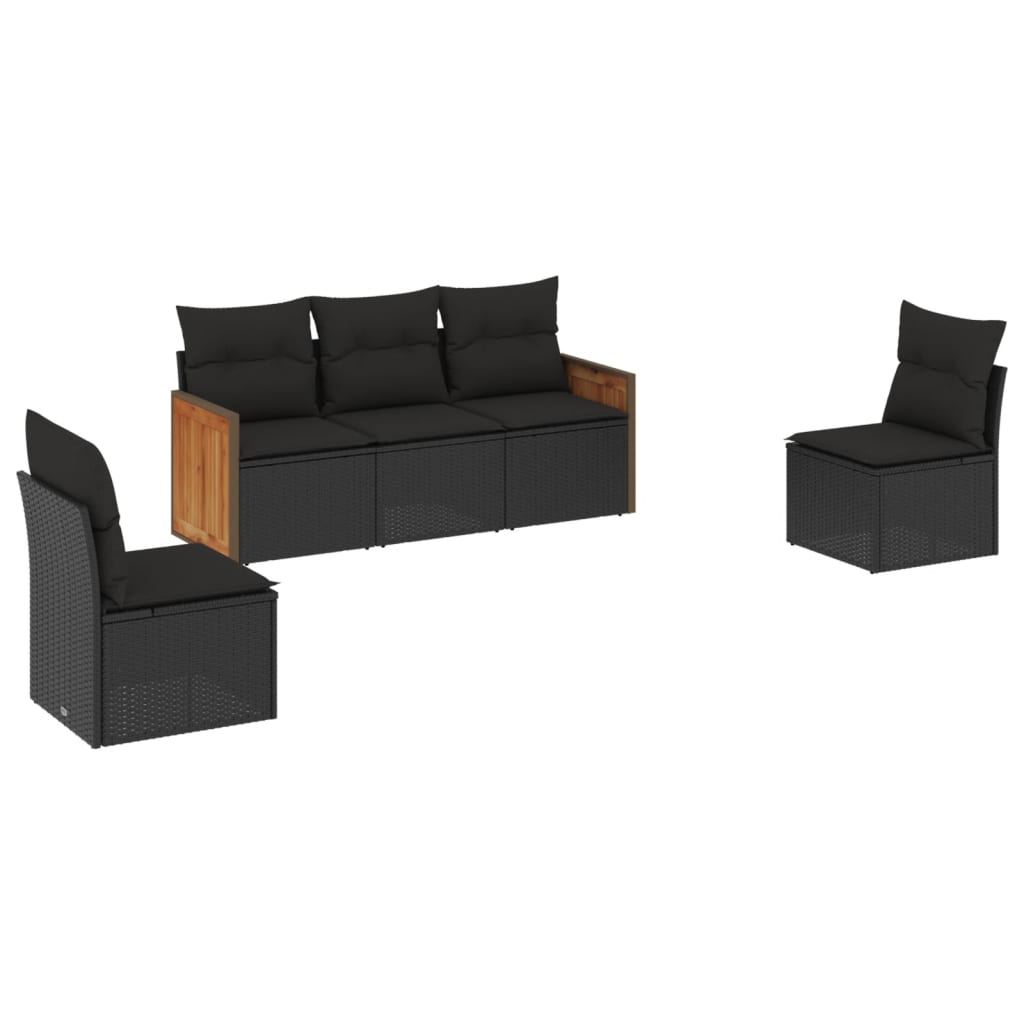 Set Divani da Giardino 5 pz con Cuscini in Polyrattan Nero - homemem39