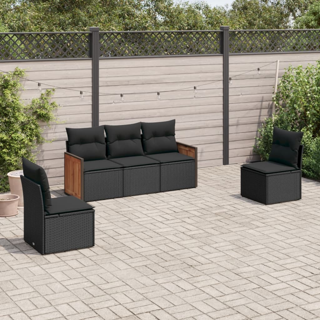 Set Divani da Giardino 5 pz con Cuscini in Polyrattan Nero - homemem39