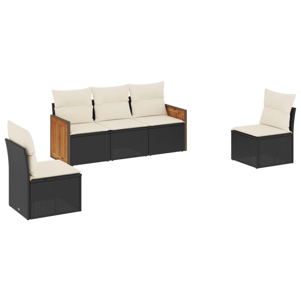 Set Divani da Giardino 5 pz con Cuscini in Polyrattan Nero | homemem39