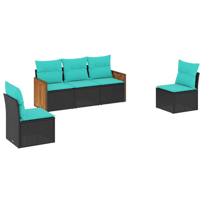 Set Divani da Giardino 5 pz con Cuscini Nero in Polyrattan | homemem39
