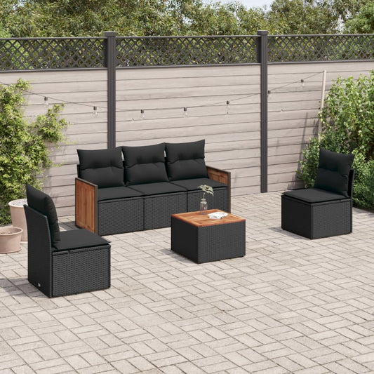 Set Divano da Giardino 6 pz con Cuscini Nero in Polyrattan - homemem39