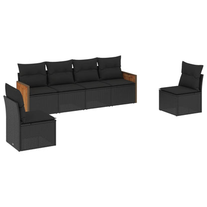 Set Divano da Giardino 6 pz con Cuscini Nero in Polyrattan - homemem39