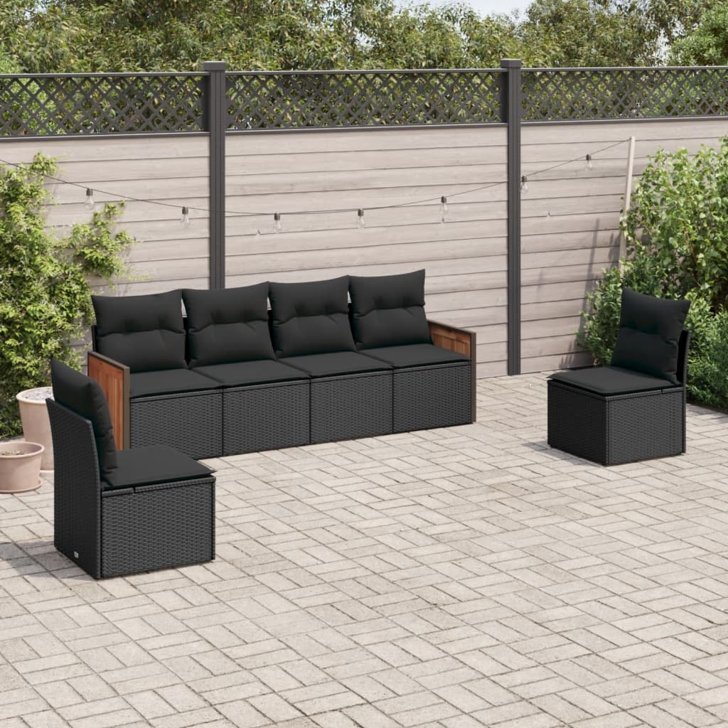 Set Divano da Giardino 6 pz con Cuscini Nero in Polyrattan - homemem39