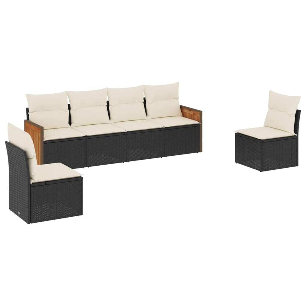 Set Divano da Giardino 6 pz con Cuscini Nero in Polyrattan - homemem39
