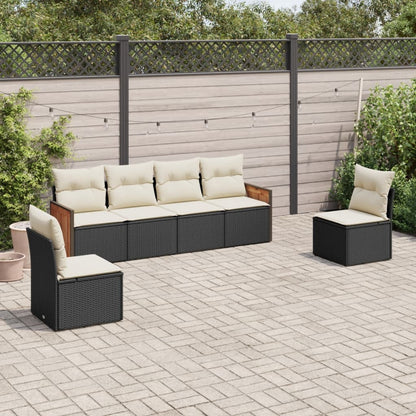 Set Divano da Giardino 6 pz con Cuscini Nero in Polyrattan | homemem39