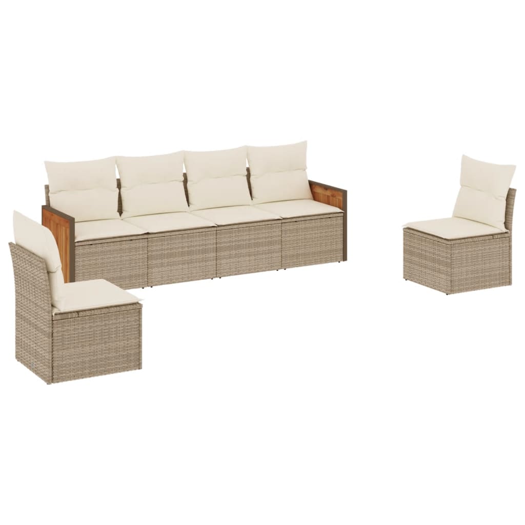 Set Divano da Giardino 6 pz con Cuscini Beige in Polyrattan - homemem39