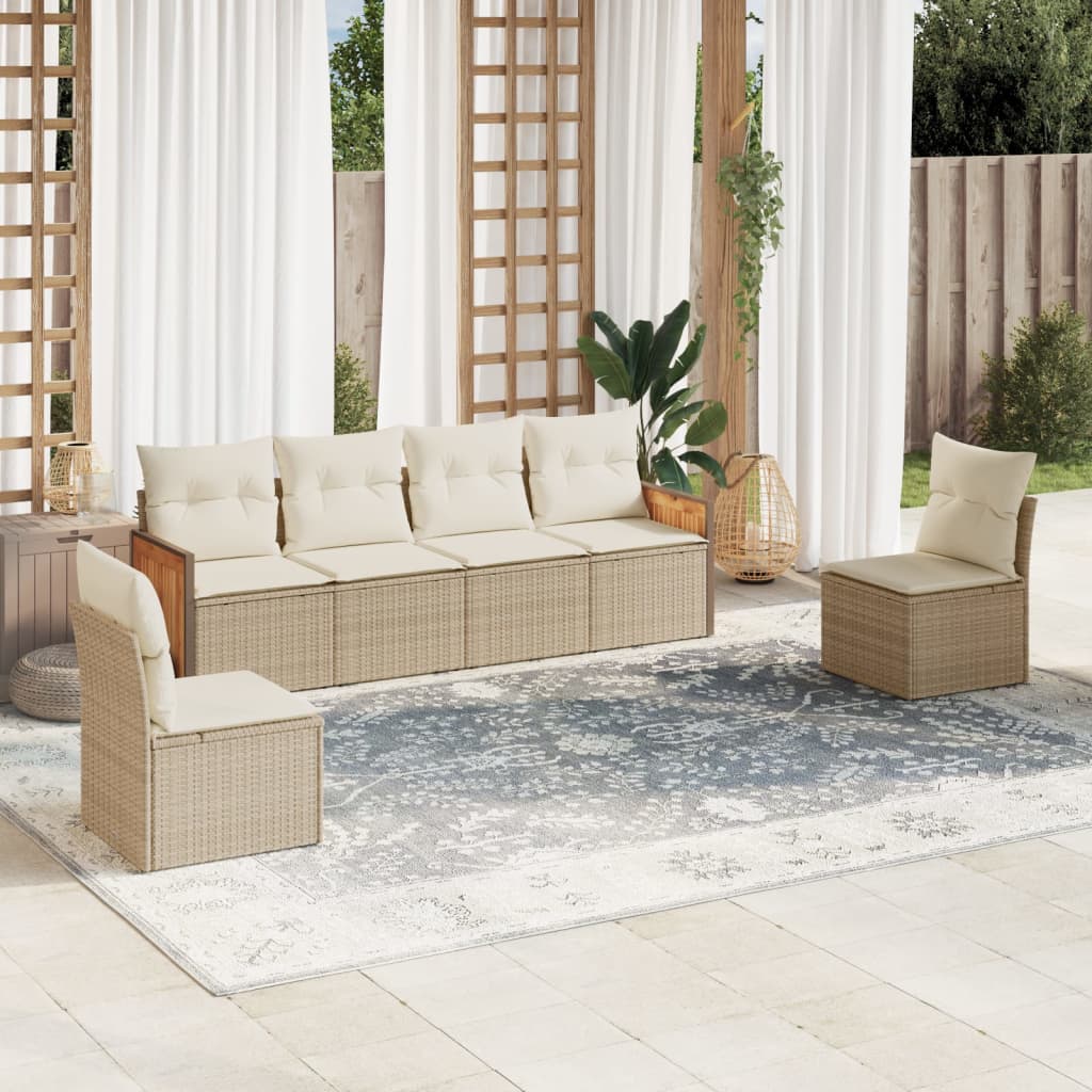Set Divano da Giardino 6 pz con Cuscini Beige in Polyrattan - homemem39