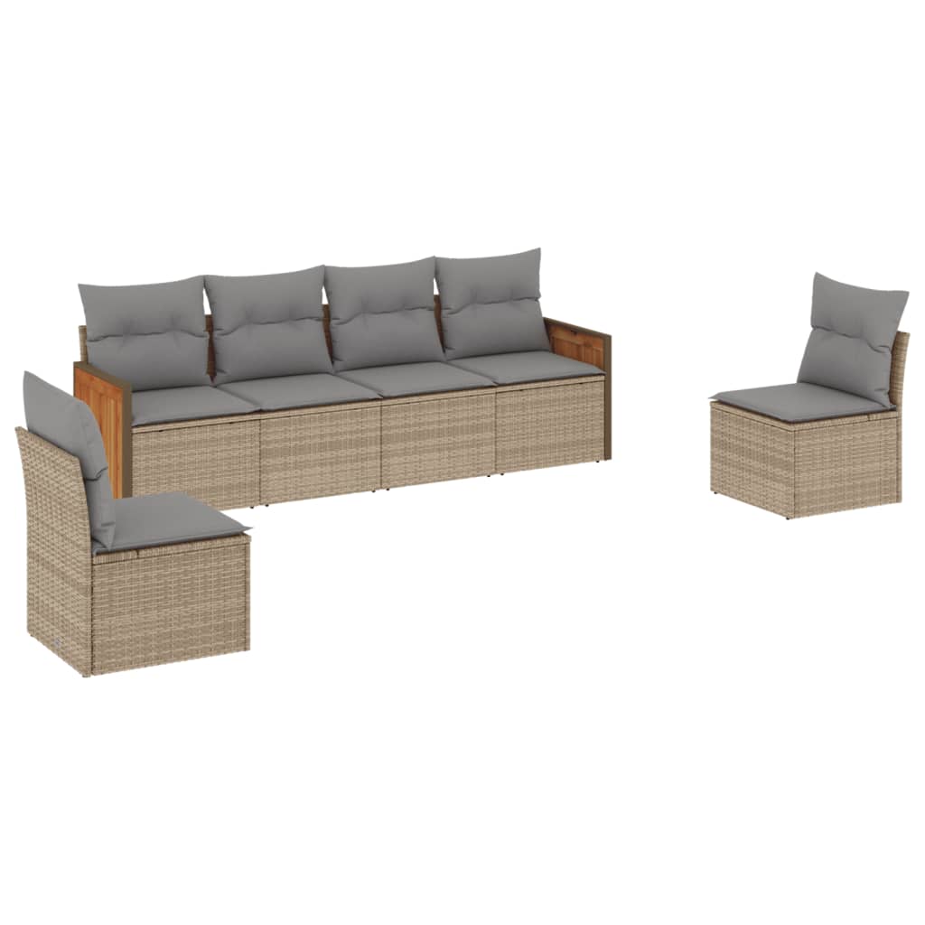 Set Divano da Giardino 6 pz con Cuscini Beige in Polyrattan - homemem39