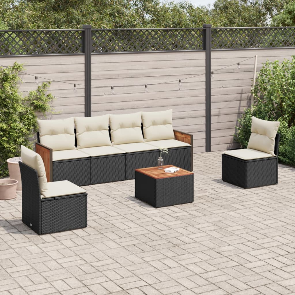 Set Divani da Giardino con Cuscini 7pz Nero Polyrattan | homemem39