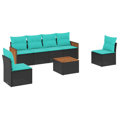 Set Divani da Giardino 7 pz con Cuscini Nero in Polyrattan | homemem39