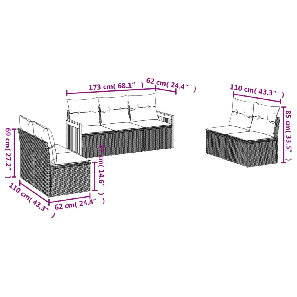 Set Divani da Giardino 7 pz con Cuscini Beige in Polyrattan | homemem39