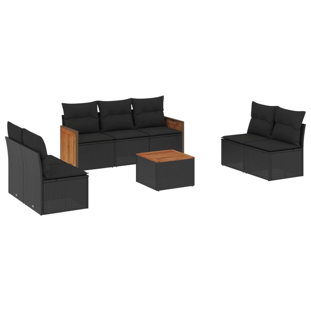 Set Divani da Giardino con Cuscini 8 pz Nero in Polyrattan - homemem39