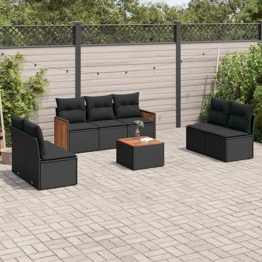 Set Divani da Giardino con Cuscini 8 pz Nero in Polyrattan - homemem39
