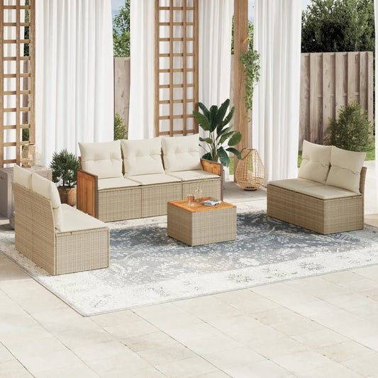 Set Divano da Giardino 8 pz con Cuscini Beige in Polyrattan - homemem39