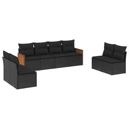 Set Divani da Giardino con Cuscini 8 pz Nero in Polyrattan | homemem39