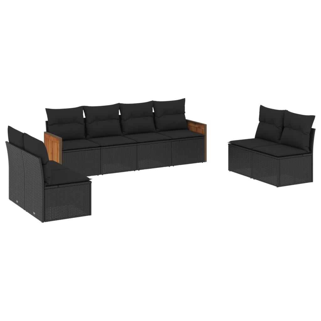 Set Divani da Giardino con Cuscini 8 pz Nero in Polyrattan - homemem39