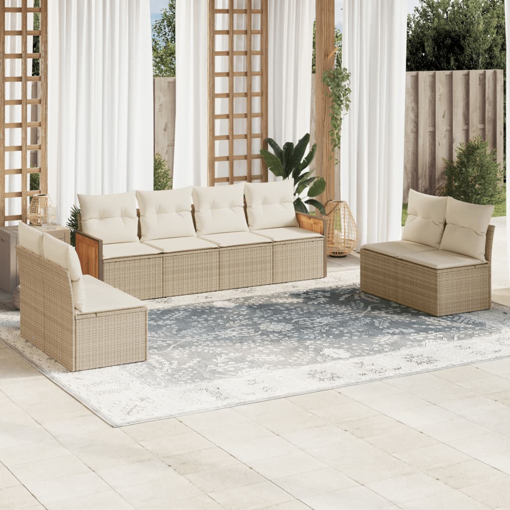 Set Divano da Giardino 8 pz con Cuscini Beige in Polyrattan - homemem39