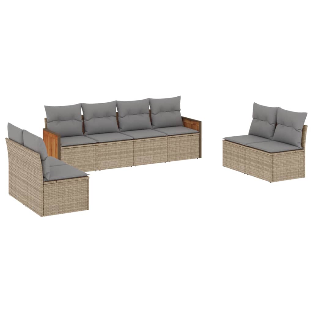 Set Divano da Giardino 8 pz con Cuscini Beige in Polyrattan - homemem39