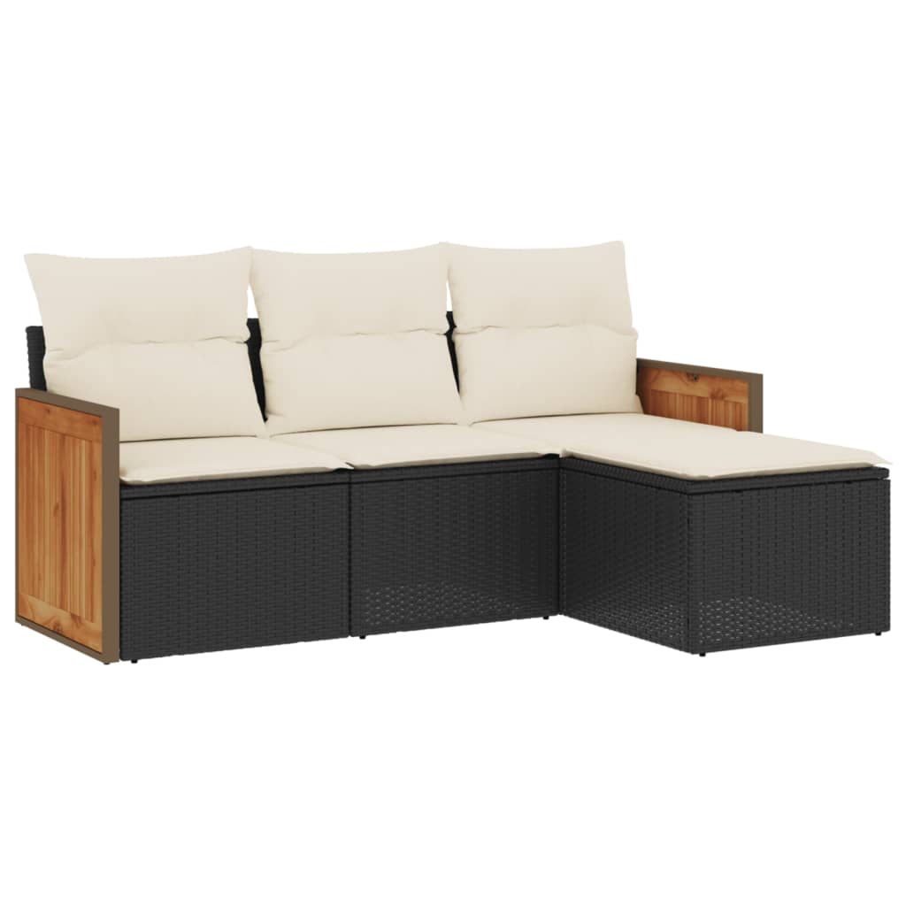 Set Divani da Giardino 4 pz con Cuscini Nero in Polyrattan - homemem39
