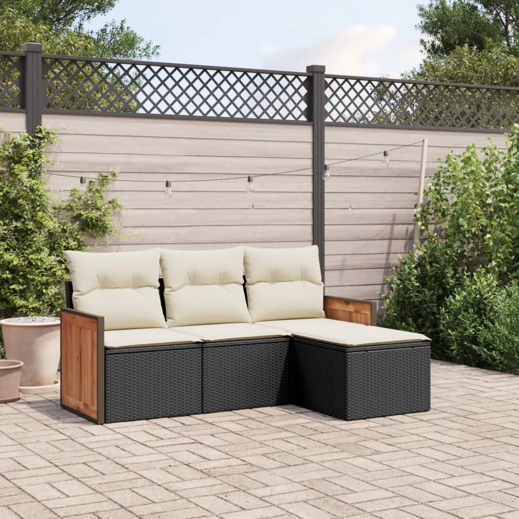 Set Divani da Giardino 4 pz con Cuscini Nero in Polyrattan - homemem39
